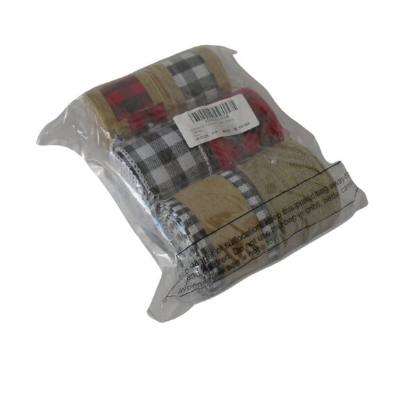 Christmas Buffalo Plaid Burlap Wired Ribbon 6 Rolls 2" Wide 5 Yards Each 3518 - Picture 5 of 5